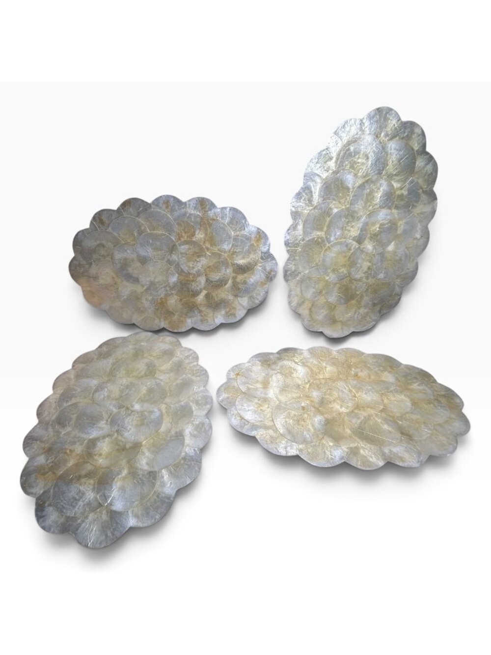 Vintage Capiz Shell Mother of Pearl Placemats Cork Backed Set of 4 MCM 18"x12"